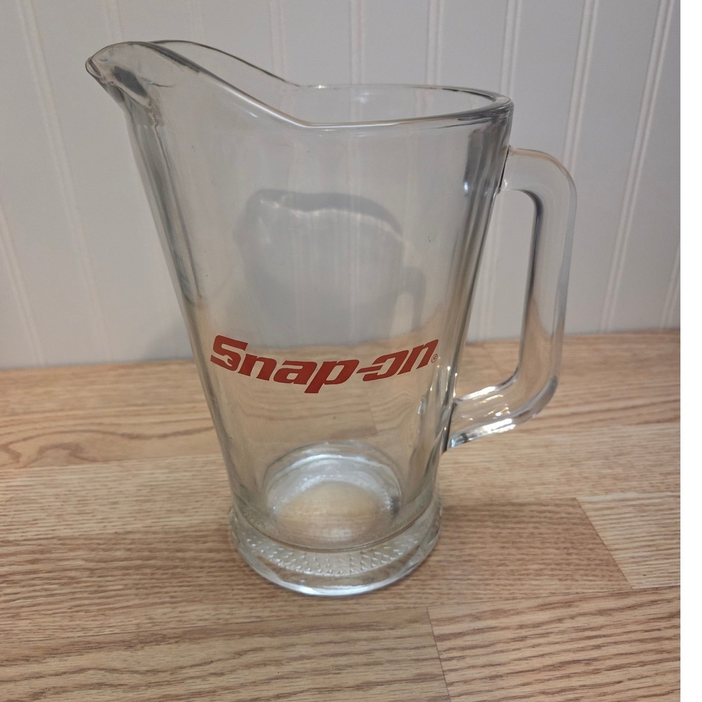 Snap-on Tools Clear Glass Pitcher Red Logo Heavy Duty Beverage Server Decor